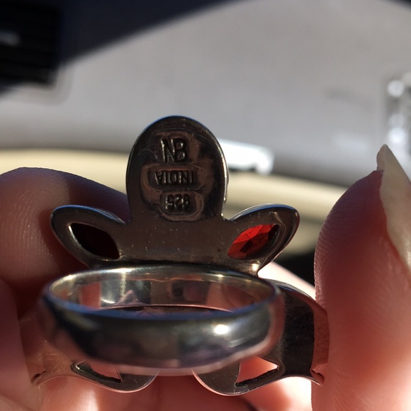 STERLING Butterfly Ring with Real Gemstones Turquoise, Garnet, - Picture 7 of 7